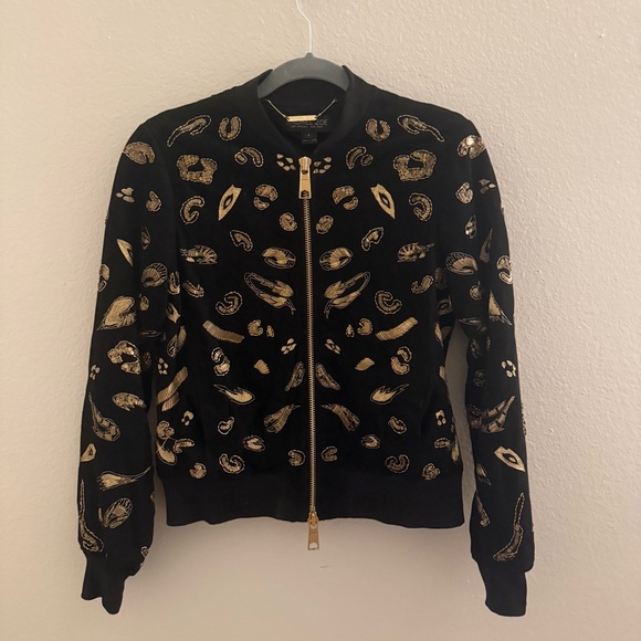 Gold Embellished Black Suede and Gold Women's Jacket - Picture 3 of 10